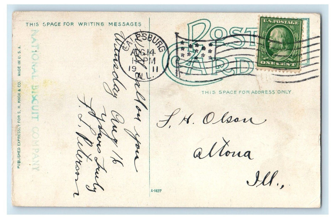1911 Lake Rice Canoeing Boat Galesburg Illinois IL Vintage Posted Postcard