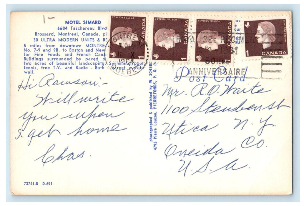 1964 Multiview of Motel Simard, Brossard Montreal Canada Vintage Postrcard