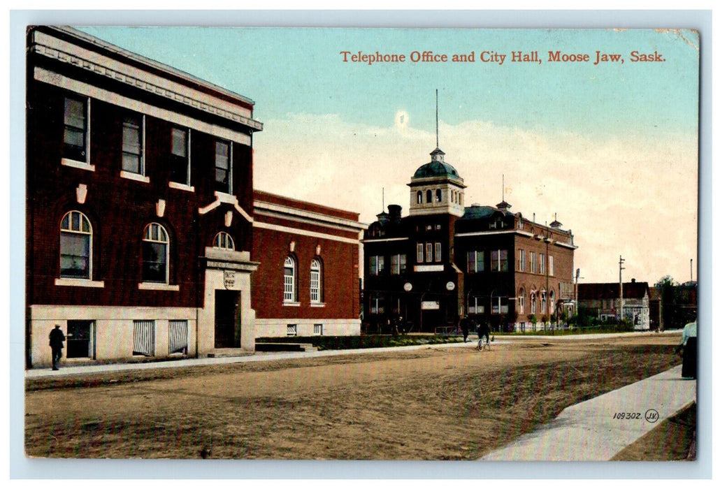 1915 Telephone Office and City Hall, Moose Jaw Saskatchewan Canada Postcard