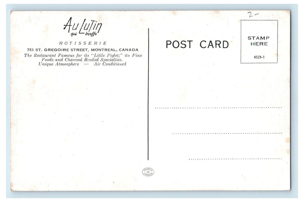 c1960s Front View, Au Lutin Qui Bouffe Gregoire St. Montreal Canada Postcard