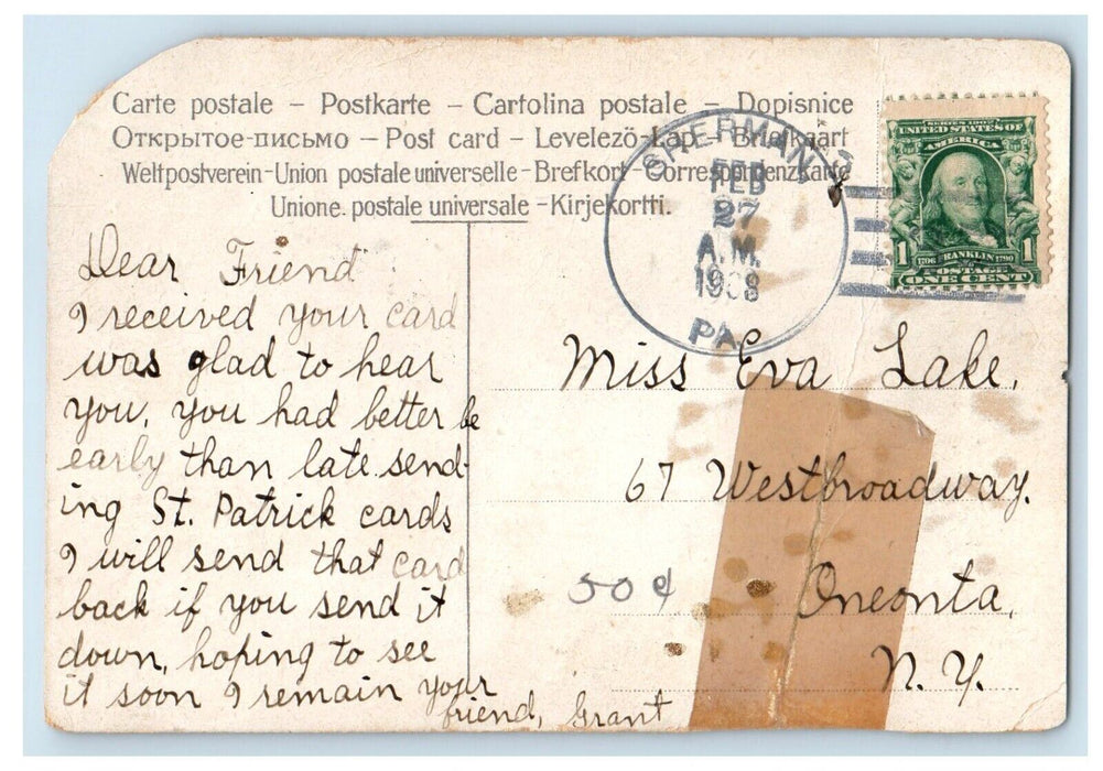 1908 Greetings from Deposit New York Glitter Sherman Pennsylvania PA Postcard
