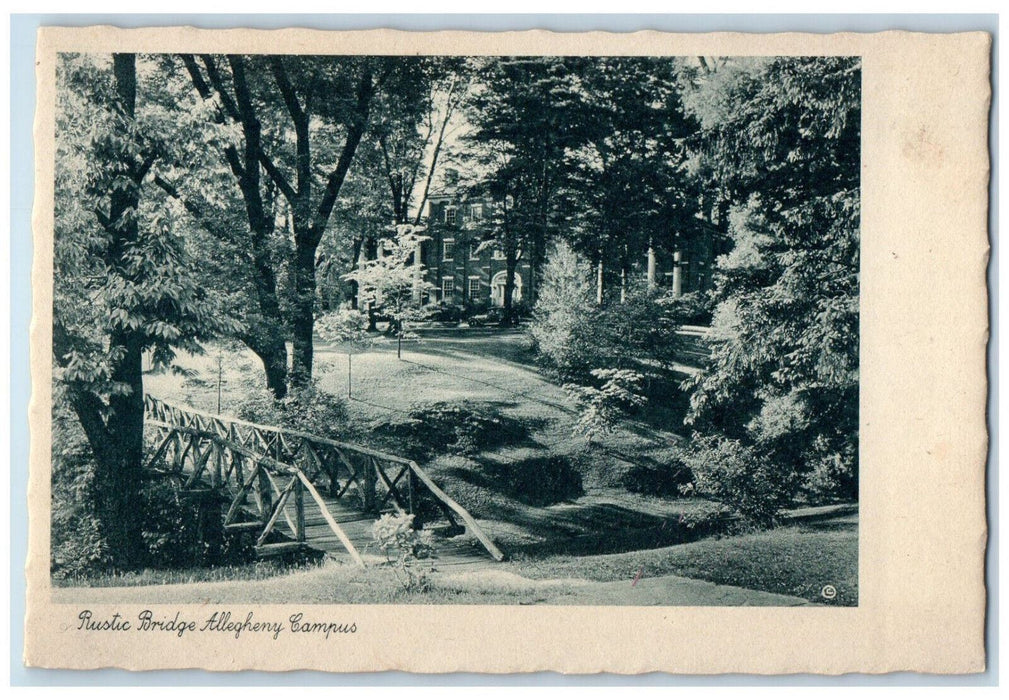 c1940s Rustic Bridge Allegheny Campus Meadville Pennsylvania PA Vintage Postcard