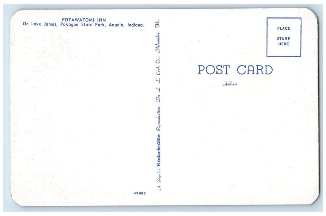 Potawatomi Inn Hotel On Lake James Pokagon State Park Angola Indiana IN Postcard