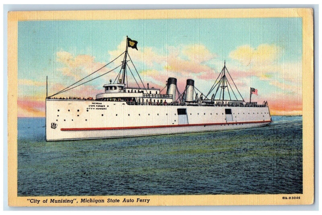 1947 City Of Munising Michigan State Auto Ferry Steamer Ship Posted Postcard