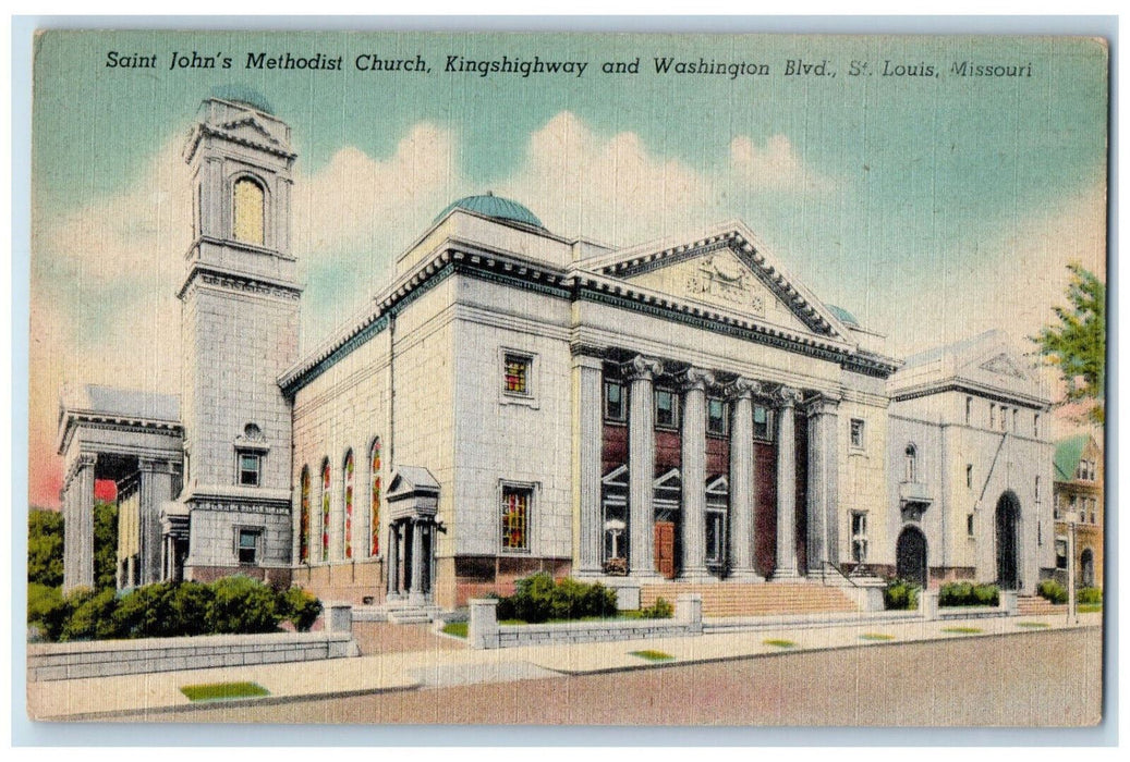 1963 Saint John's Methodist Church Kingshighway Washington Blvd. MO Postcard