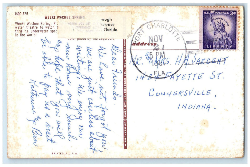 1961 World's Original Underwater Show Weeki Wachee Spring Florida FL Postcard