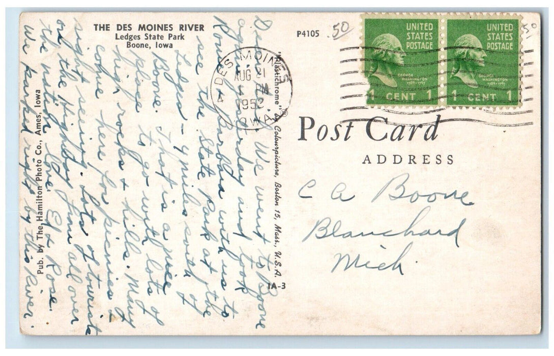 1952 The Des Moines River Ledges State Park Boone Iowa IA Vintage Postcard