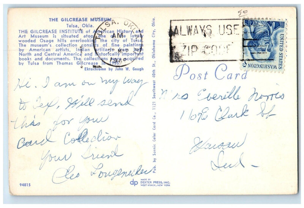 1969 The Gilcrease Museum Garden Flowers Tulsa Oklahoma OK Vintage Postcard