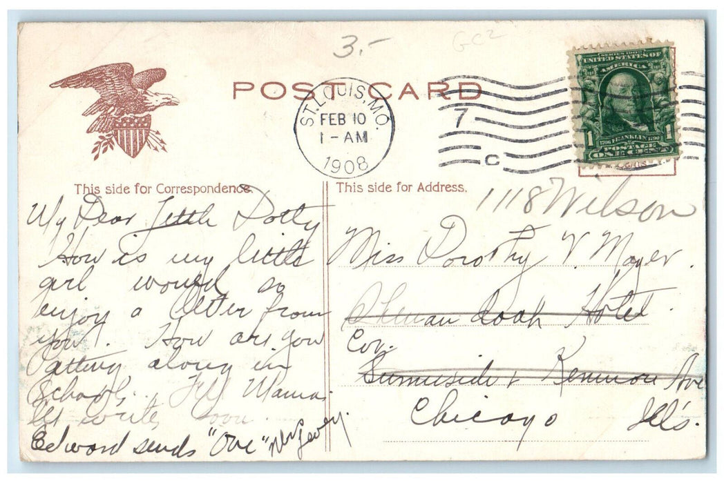 1908 City Hall Building St. Louis Missouri MO Posted Antique Postcard