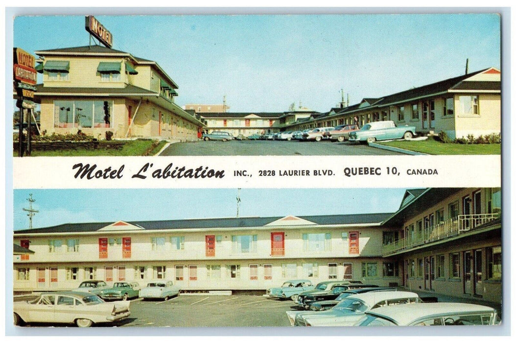 Motel L'abitation Quebec Canada, Cars Dual View Unposted Vintage Postcard