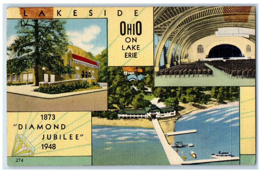 1949 Lakeside On Lake Erie And Diamond Jubilee Ohio OH Posted Vintage Postcard