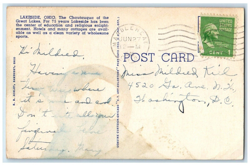 1949 Lakeside On Lake Erie And Diamond Jubilee Ohio OH Posted Vintage Postcard