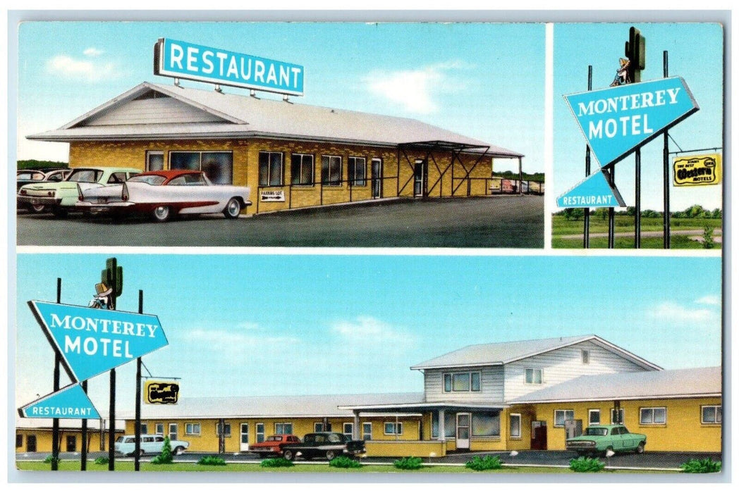 1964 Monterey Motel And Restaurant Cars Mexico Missouri MO Vintage Postcard