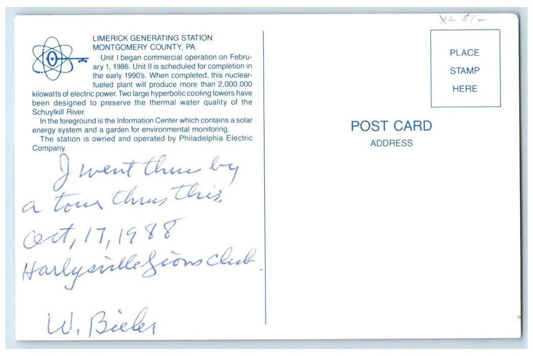 c1980's Limerick Generating Station Montgomery Country Pennsylvania PA Postcard