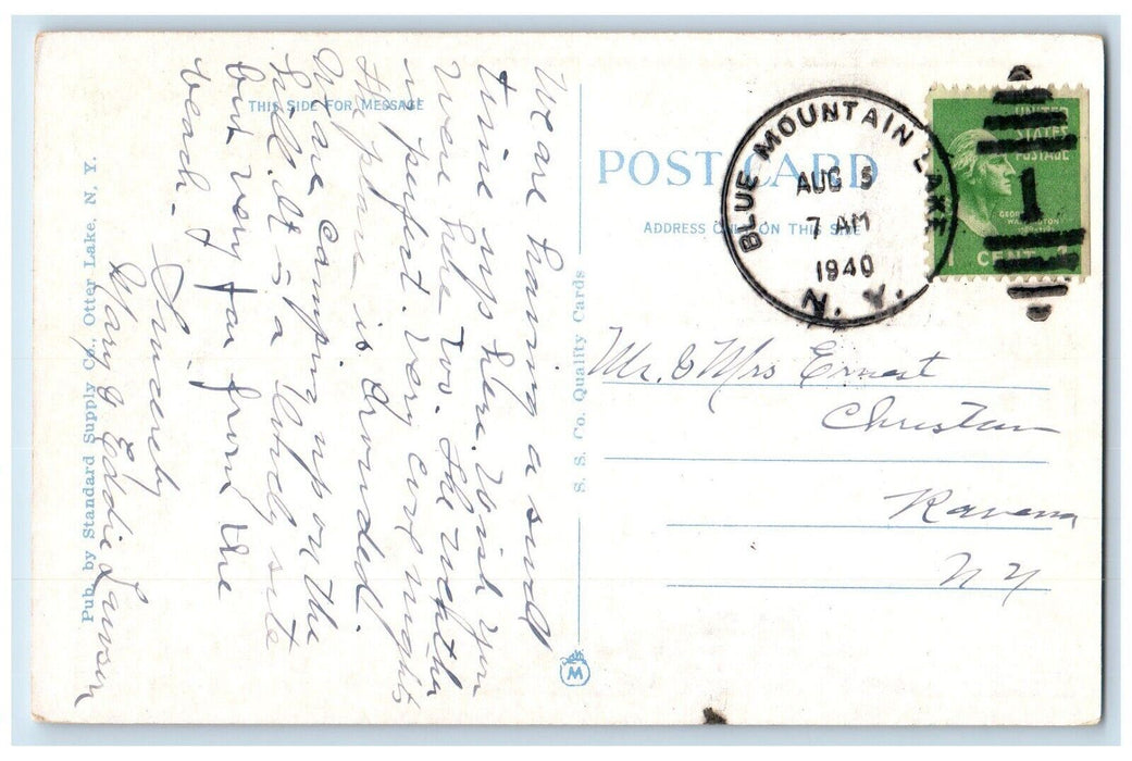 1940 Golden Beach At Public Camp Site Raquette Lake NY, Adirondacks MTS Postcard
