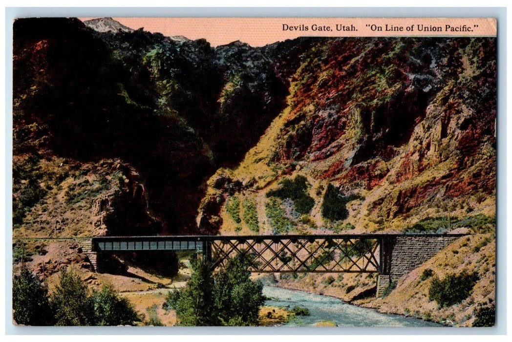 c1910's On line of Union Pacific Bridge River View Devils Gate Utah UT Postcard