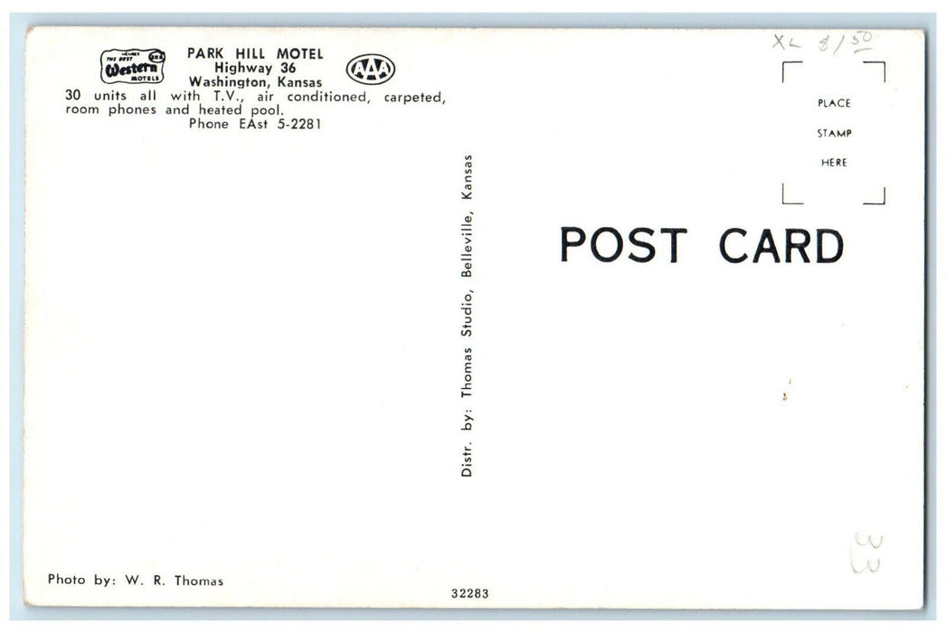 c1960's Park Hill Motel Roadside View Washington Kansas KS Vintage Postcard