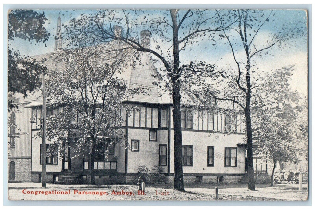 1920 Congregational Parsonage Building Amboy Illinois Antique Vintage Postcard