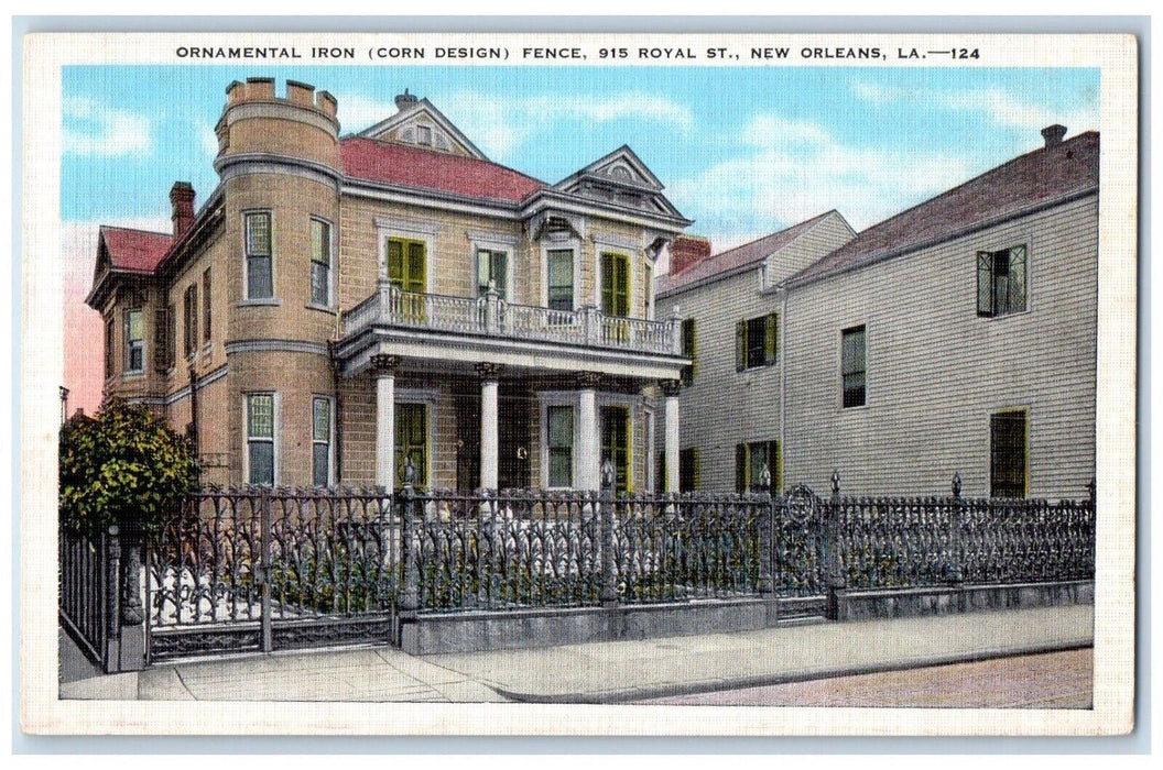 c1930's Ornamental Iron Coren Design Fence New Orleans Louisiana LA Postcard