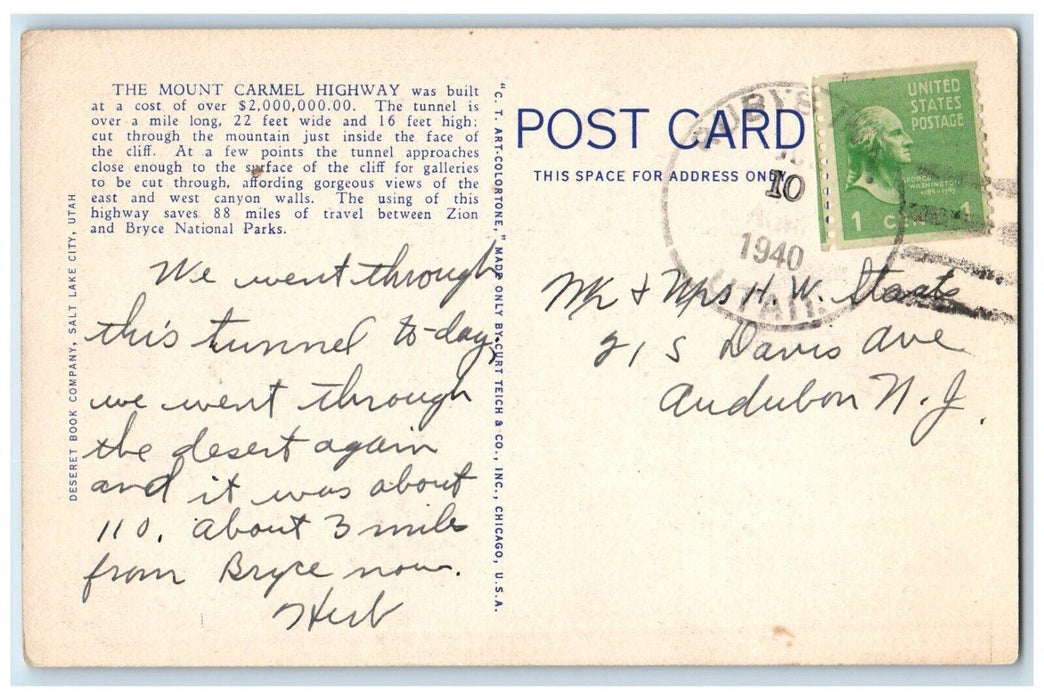 1940 Gallery On Mount Carmel Highway Zion National Park Utah UT Vintage Postcard