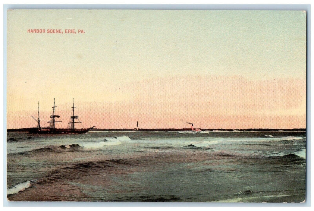 c1930's Harbor Scene Steamer Ship Ocean Sea View Erie Pennsylvania PA Postcard