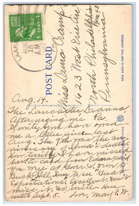 1947 Greetings From Newfoundland Pennsylvania PA, Road Flowers View Postcard