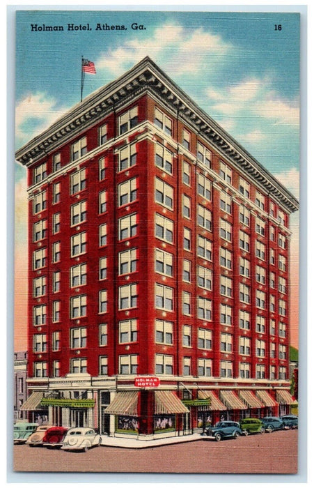 c1930's Holman Hotel Building Cars Roadside View Athens Georgia GA Postcard