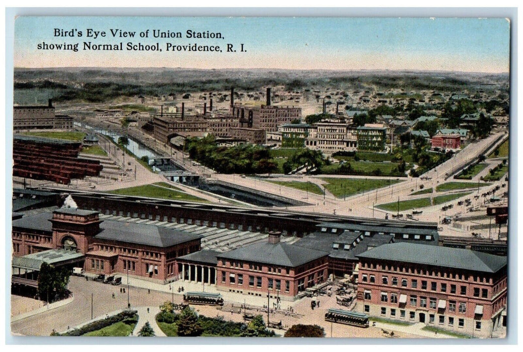 Bird's Eye View Union Station Normal School Providence Rhode Island RI Postcard