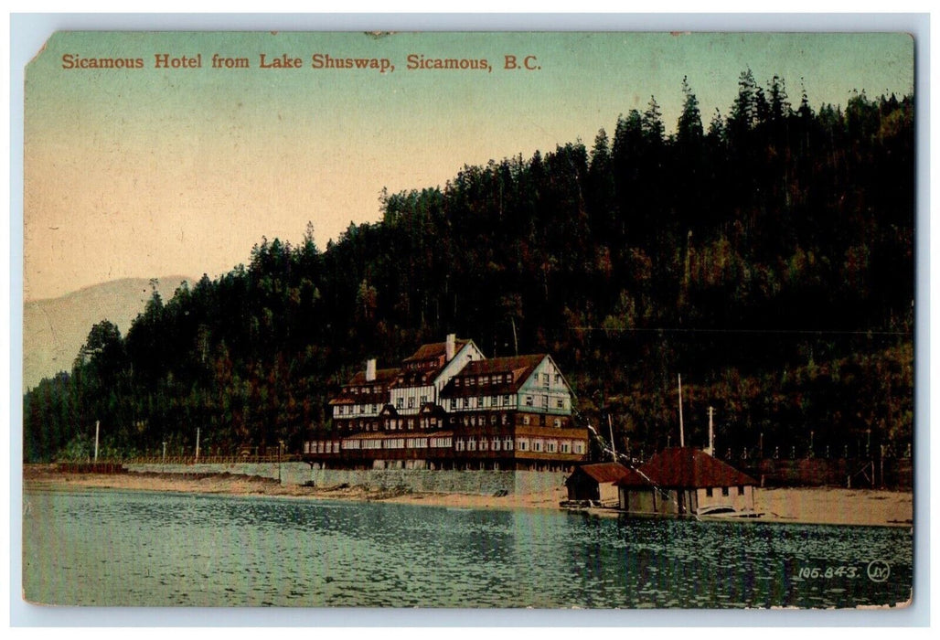 c1910's Sicamous Hotel From Lake Shuswap Sicamous BC Canada Antique Postcard