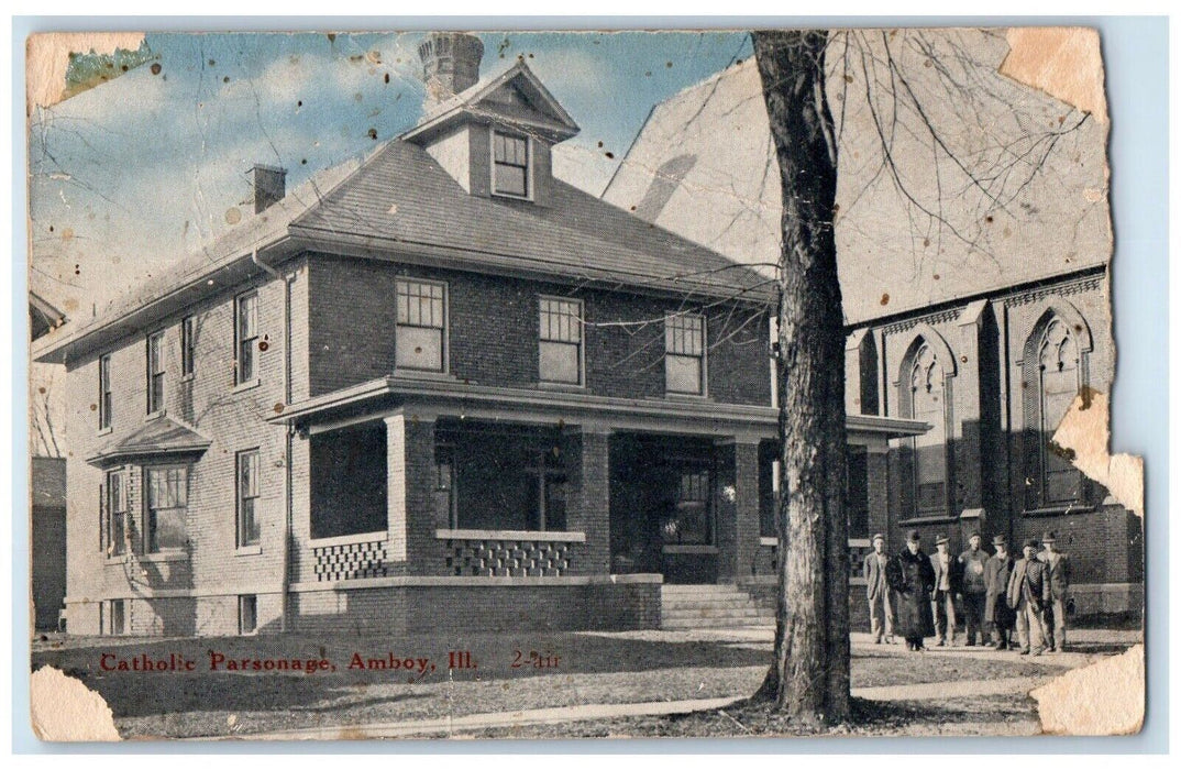 c1910 Catholic Parsonage Outside View Amboy Illinois IL Antique Vintage Postcard