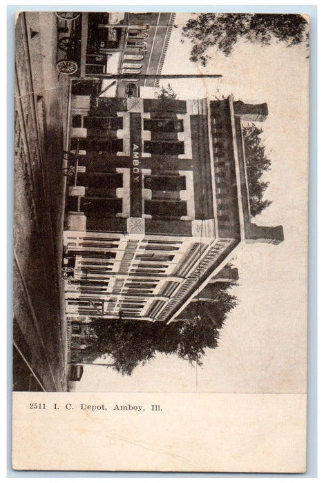 c1910 I.C. Depot Building Scenic View Amboy Illinois IL Antique Vintage Postcard