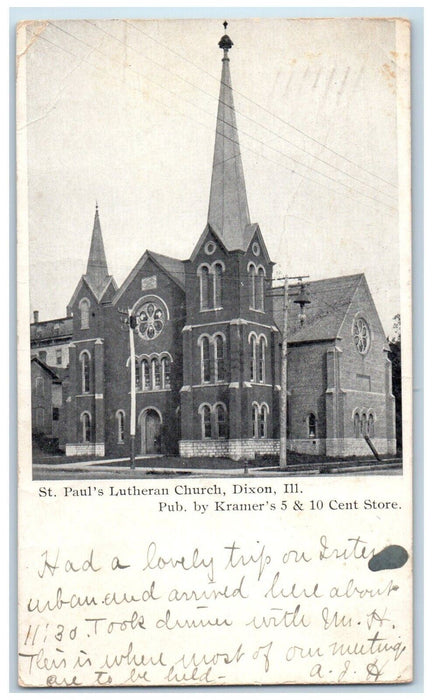 1908 St Paul Lutheran Church Building Dixon Illinois IL Antique Vintage Postcard