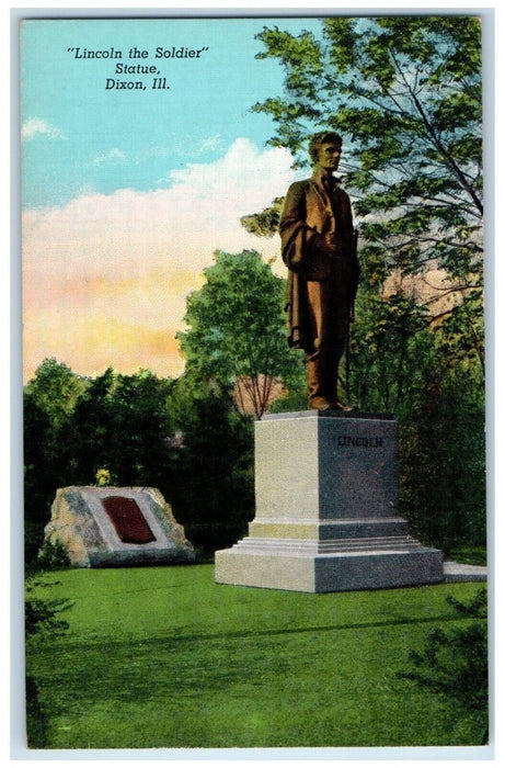 c1940 Lincoln The Soldier Statue Dixon Illinois IL Antique Vintage Postcard