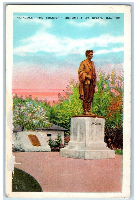 c1940 Lincoln The Soldier Monument at Dixon Illinois IL Antique Vintage Postcard