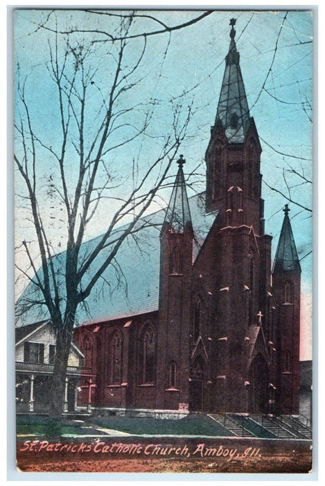 1910 St Patrick Catholic Church Exterior Amboy Illinois Antique Vintage Postcard