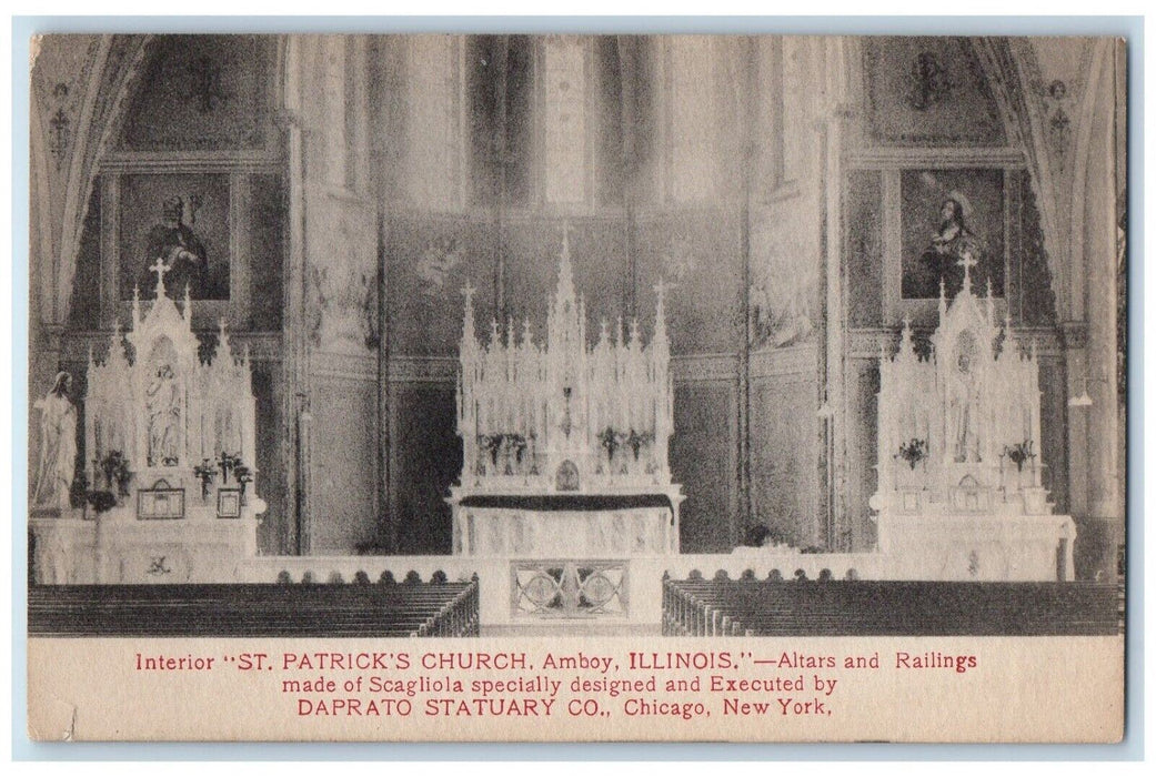 1910 Interior St Patrick Catholic Church Amboy Illinois Antique Vintage Postcard