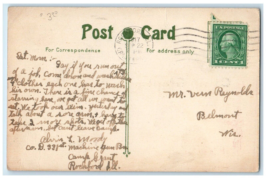 1917 Im Enjoying My Vacation Camp Grant It is so Refreshing Banner IL Postcard