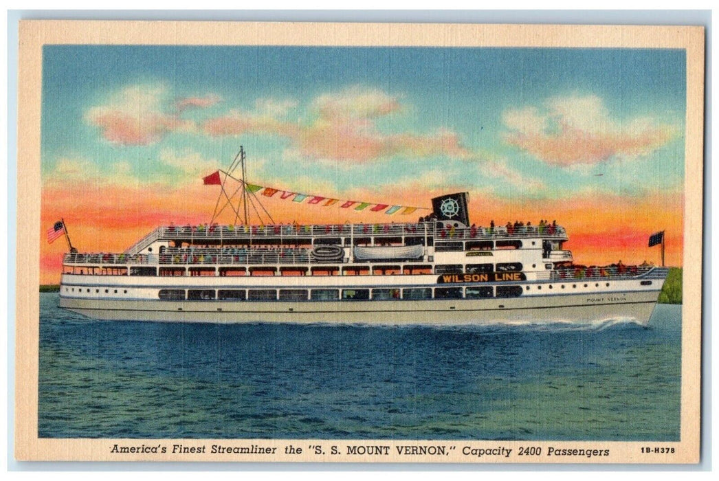 America's Finest Streamliner Wilson Line S. S. Mount Vernon Virginia VA Postcard