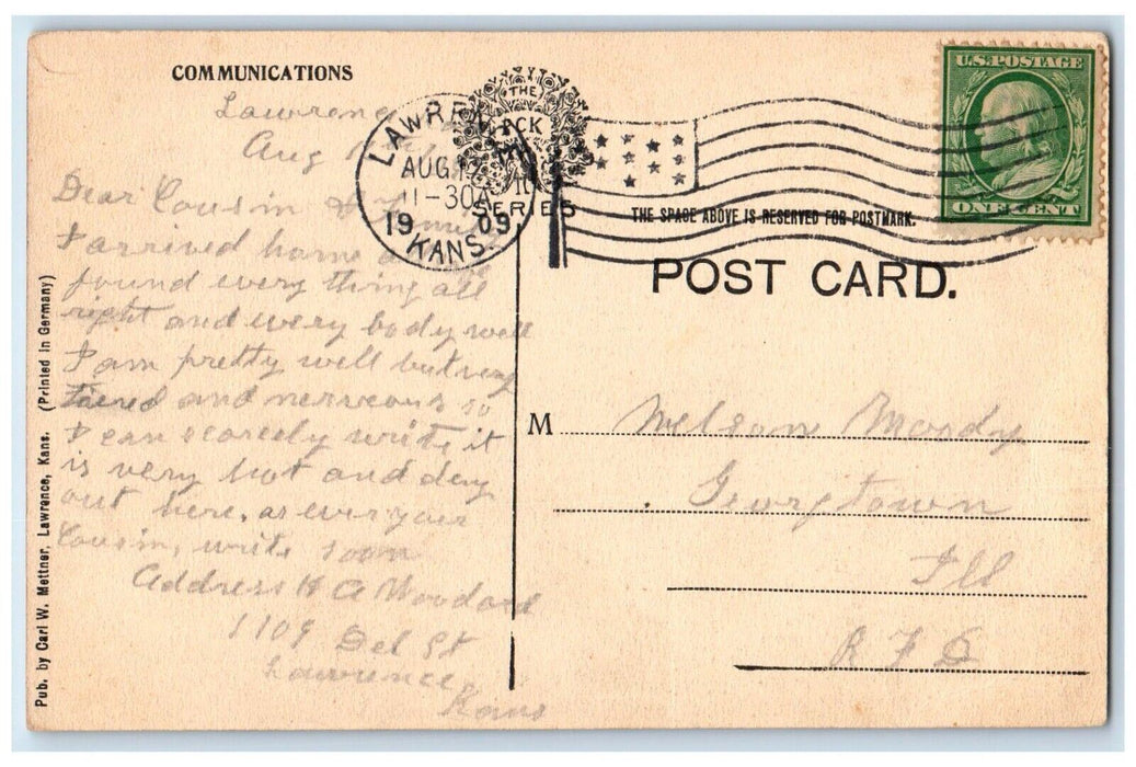 1909 Douglas County Court House Building Clock Tower Lawrence Kansas KS Postcard