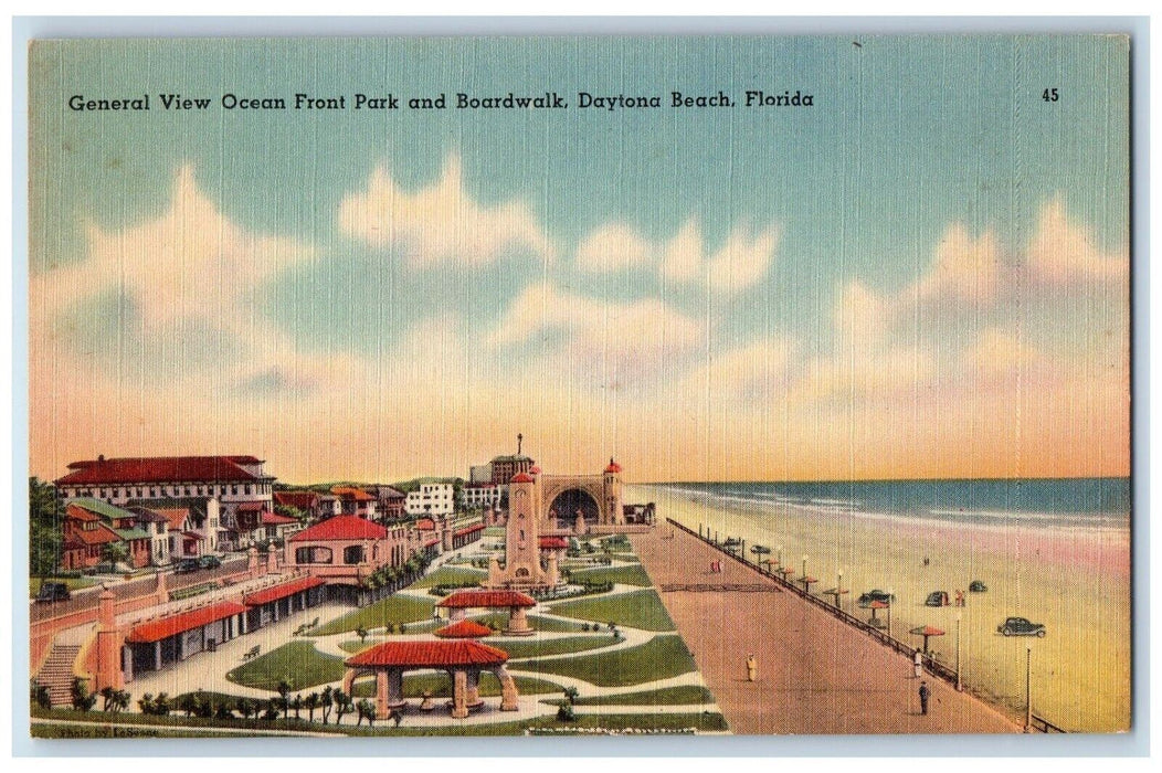 General View Ocean Front Park And Broadwalk Daytona Beach Florida FL Postcard
