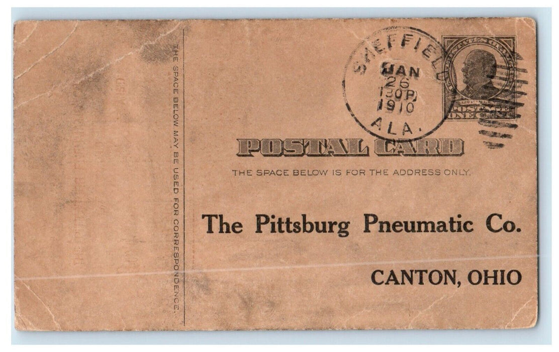 1910 Sheffield Stove Co. AL Pittsburg Pneumatic Canton OH Advertising Postcard
