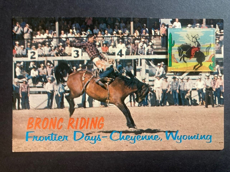 c1960's Bronc Riding Frontier Days Rodeo Lenticular Cheyenne WY Novelty Postcard