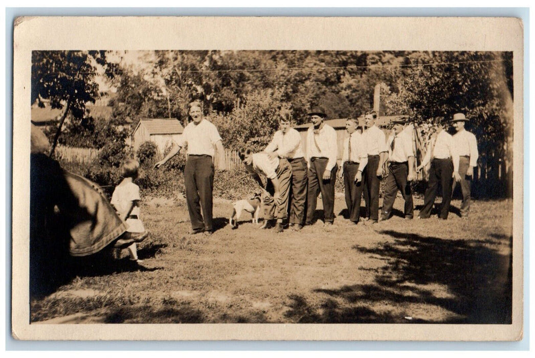 c1910 Children Party in Garden Dog Backyard RPPC Unposted Photo Postcard
