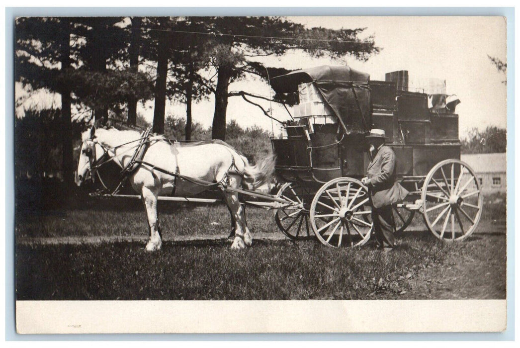 c1910's Horse Wagon Whip Coachman Hauling RPPC Unposted Photo Postcard