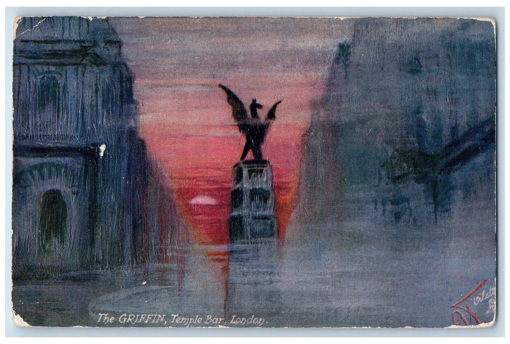 c1910 The Griffin Monument Temple Bar London England Oilette Tuck Art Postcard