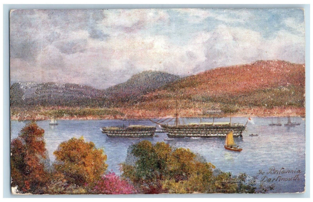 1905 Big Ship Boat The Britannia Dartmouth Aquarette Tuck Art Postcard