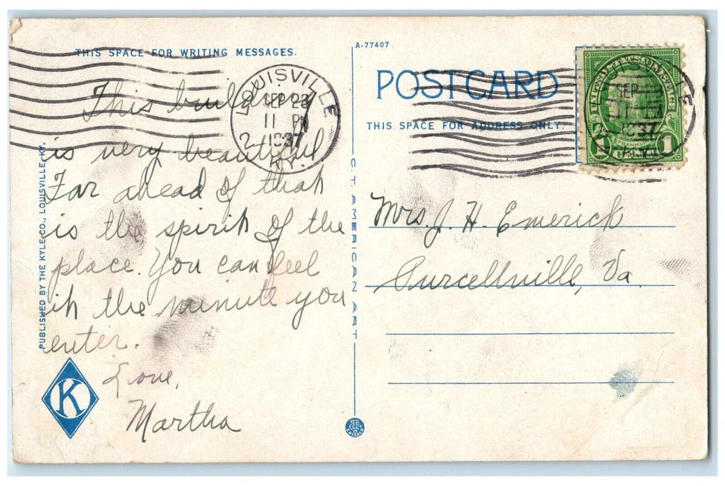 1937 Baptist W. M. U. Training School Trolley Louisville Kentucky KY Postcard
