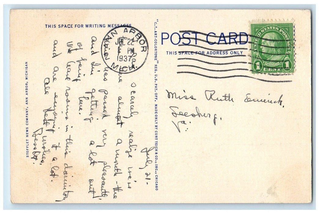 Mosher Jordan Hall Girls Dormitory University Maryland Ann Arbor MI Postcard