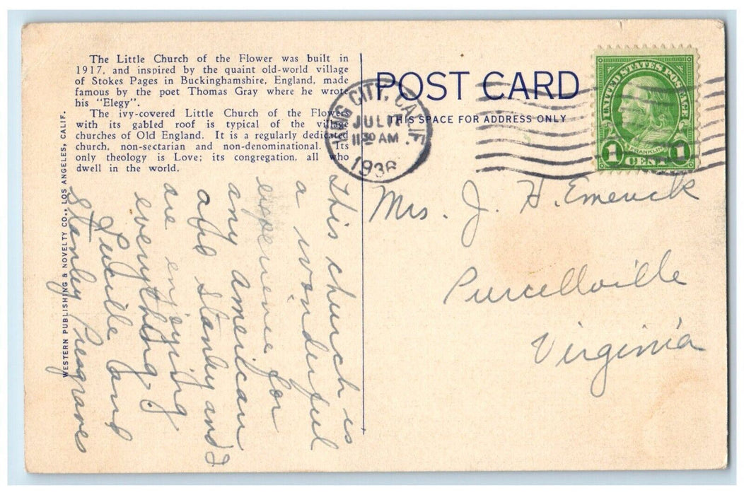 The Little Church Of The Flowers Forest Lawn Memorial Park Glendale CA Postcard