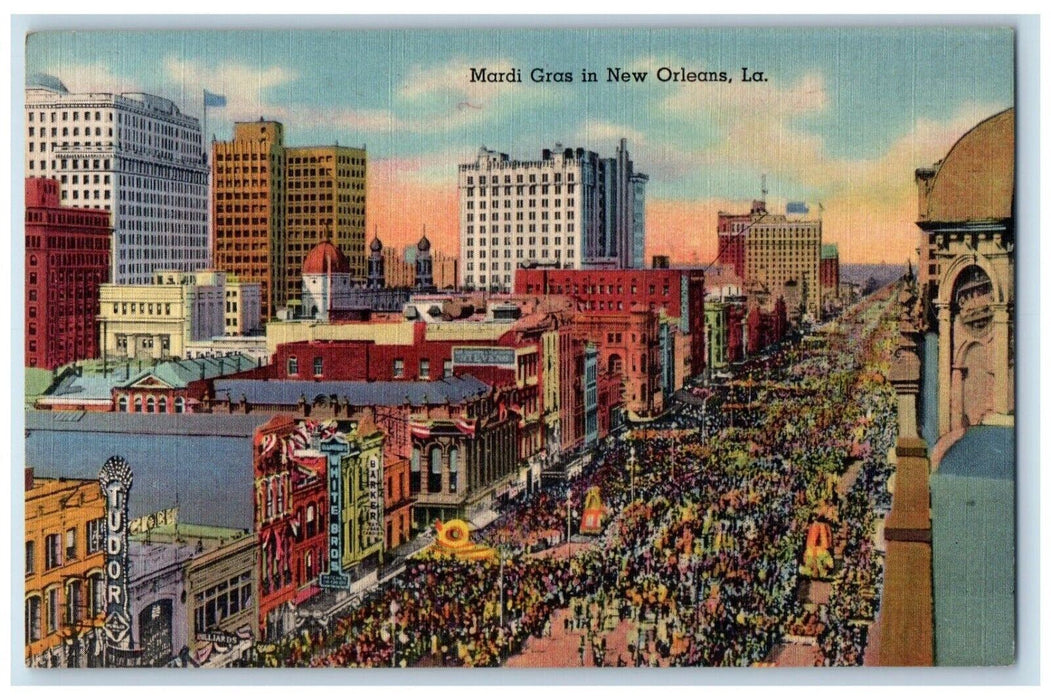 View Of Mardi Gras In New Orleans Louisiana LA, Crowded People Vintage Postcard